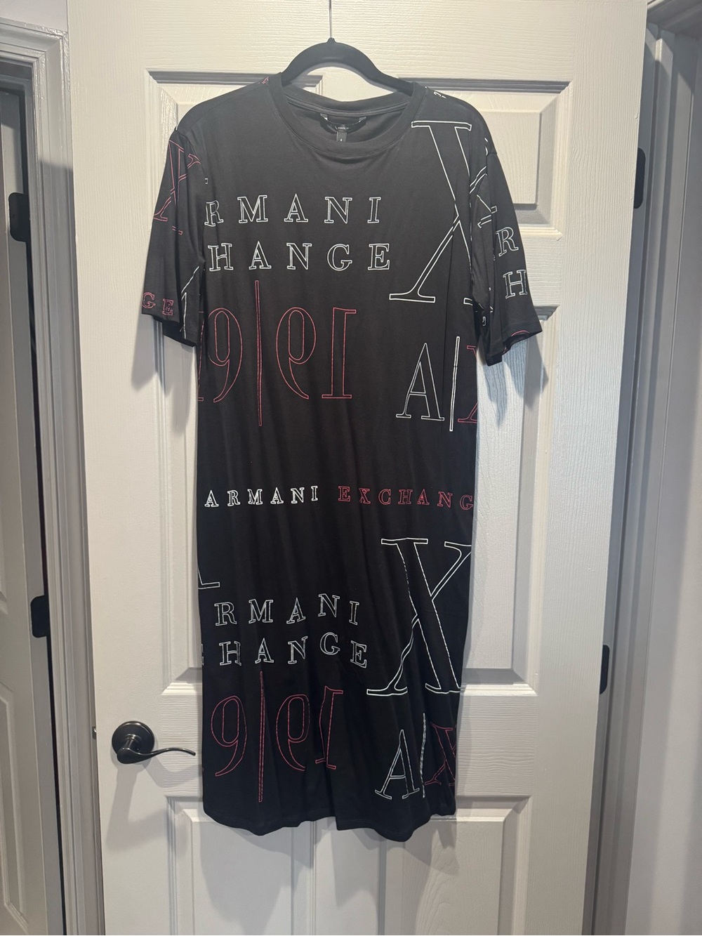 Giorgio Armani Black Tee Dress with White and Red Logo Print